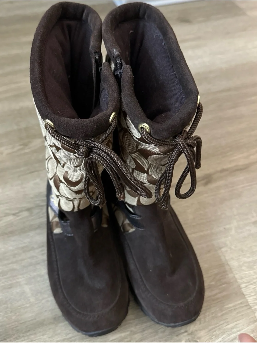 Coach Brown & Khaki Signature Canvas Suede Winter Boots